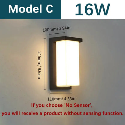 Modern black motion sensor outdoor wall light with frosted glass