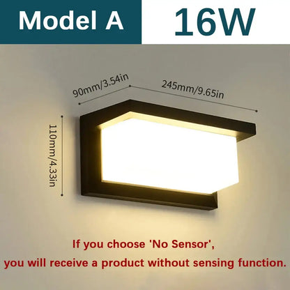Modern black motion sensor outdoor wall light with frosted glass
