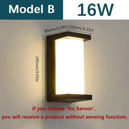 Modern black motion sensor outdoor wall light with frosted glass