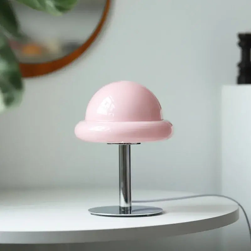 Retro bauhaus beige & orange mushroom table lamp bedroom accent
