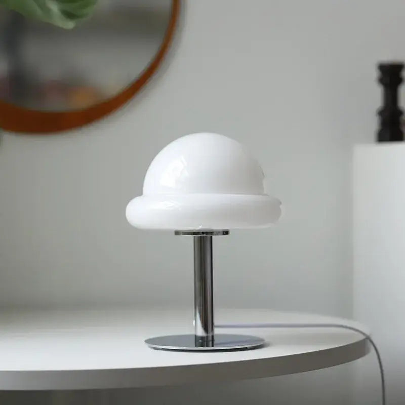 Retro bauhaus beige & orange mushroom table lamp bedroom accent