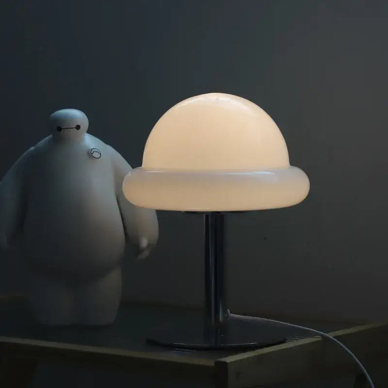 Retro bauhaus beige & orange mushroom table lamp bedroom accent