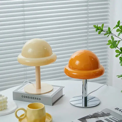Retro bauhaus beige & orange mushroom table lamp bedroom accent