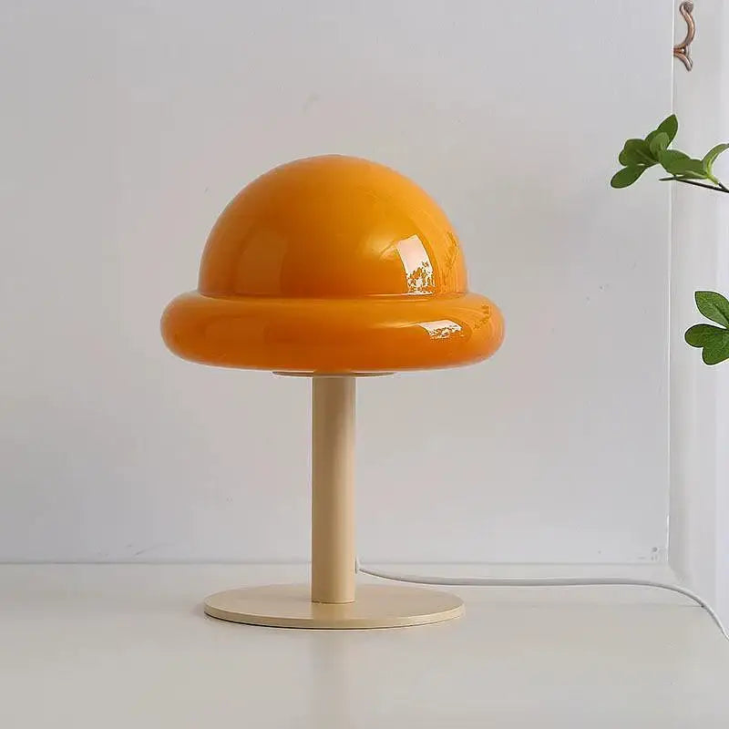 Retro bauhaus beige & orange mushroom table lamp bedroom accent