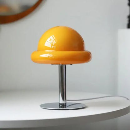 Retro bauhaus beige & orange mushroom table lamp bedroom accent