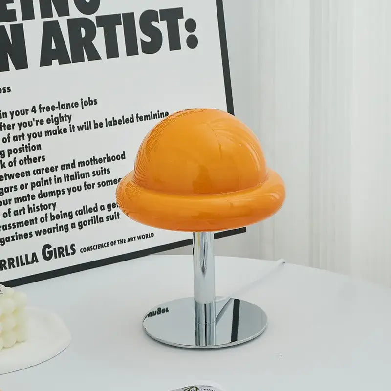 Retro bauhaus beige & orange mushroom table lamp bedroom accent