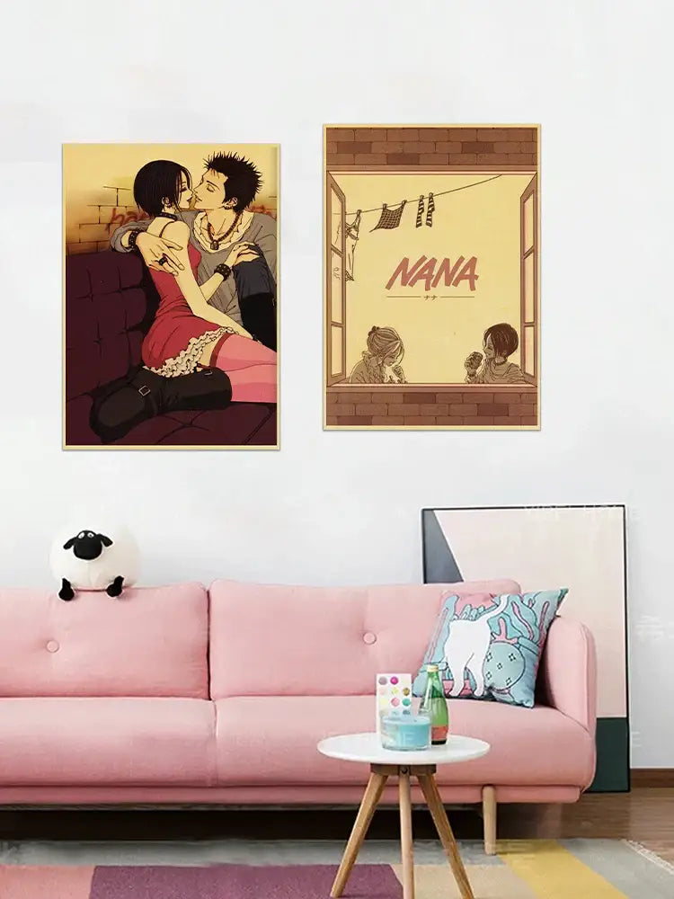 Nana anime retro poster yellow & blue bedroom nostalgic wall decor