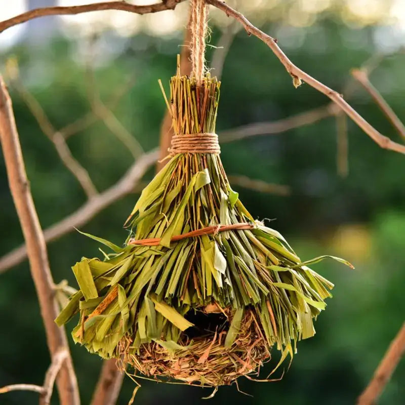 Rustic handwoven natural grass bird cage outdoor garden decor
