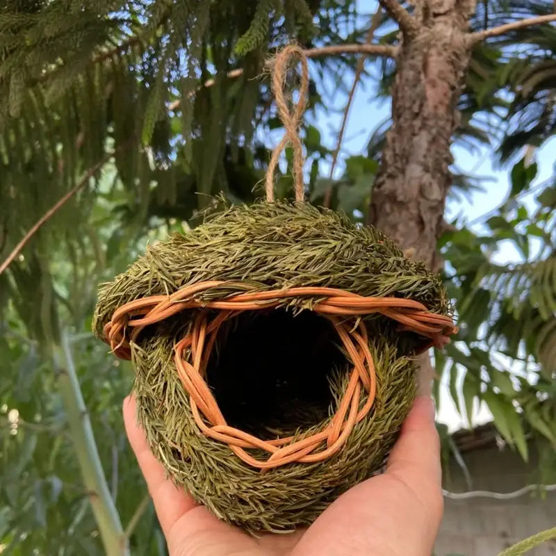 Rustic handwoven natural grass bird cage outdoor garden decor