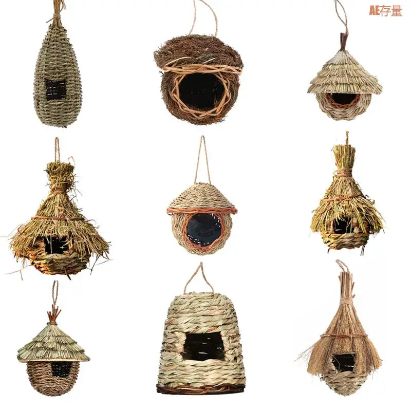 Rustic handwoven natural grass bird cage outdoor garden decor