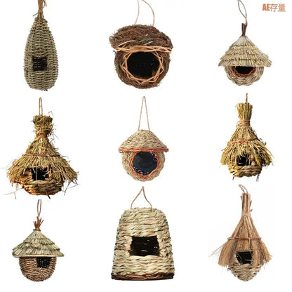 Rustic handwoven natural grass bird cage outdoor garden decor