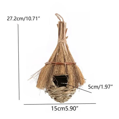 Rustic handwoven natural grass bird cage outdoor garden decor
