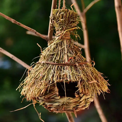 Rustic handwoven natural grass bird cage outdoor garden decor