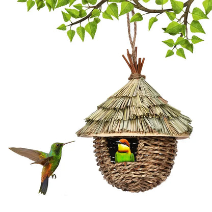 Rustic woven natural grass bird house outdoor decor garden nest