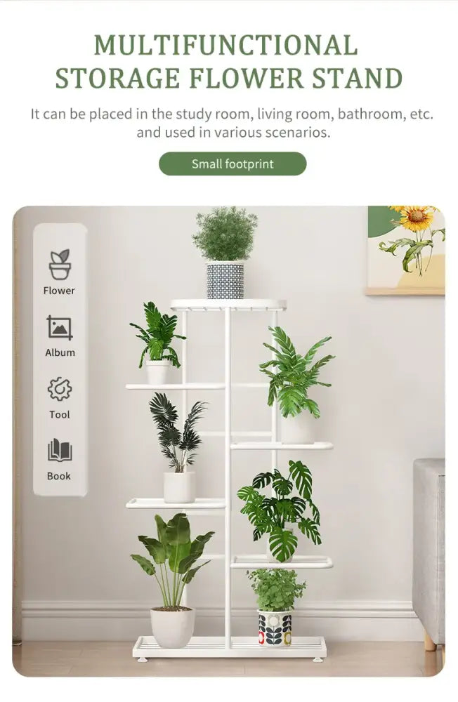 White tiered iron plant stand living room multi layer shelf