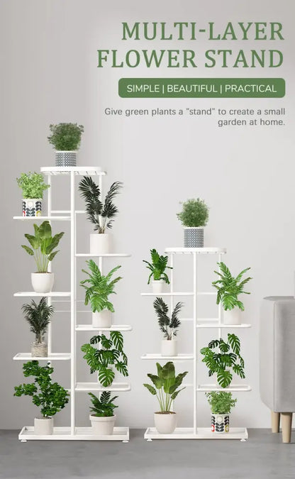 White tiered iron plant stand living room multi layer shelf