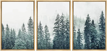 Misty blue & gray forest landscape canvas print set bedroom wall art