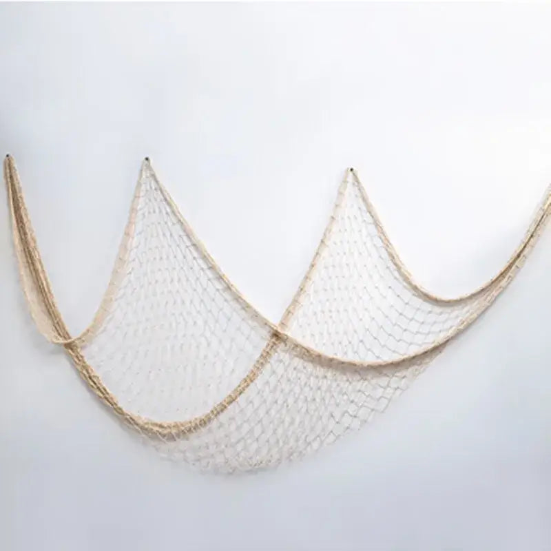 Nautical theme beige & navy blue fishing net wall decor living room