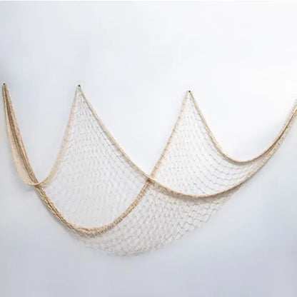 Nautical theme beige & navy blue fishing net wall decor living room