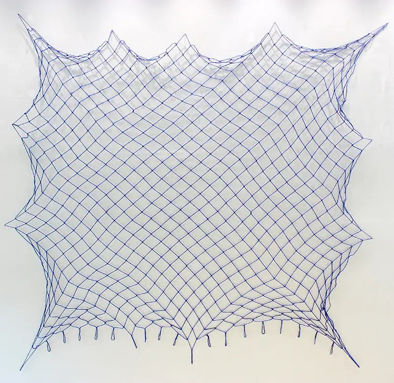 Nautical theme beige & navy blue fishing net wall decor living room