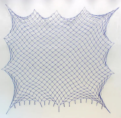 Nautical theme beige & navy blue fishing net wall decor living room