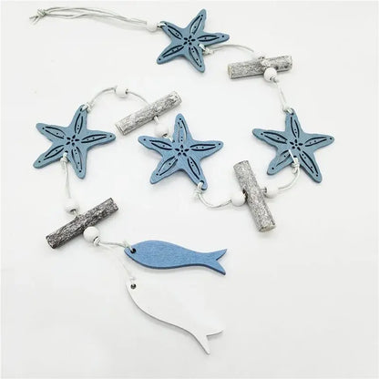 Nautical theme beige & navy blue fishing net wall decor living room