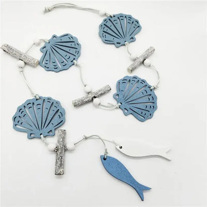 Nautical theme beige & navy blue fishing net wall decor living room