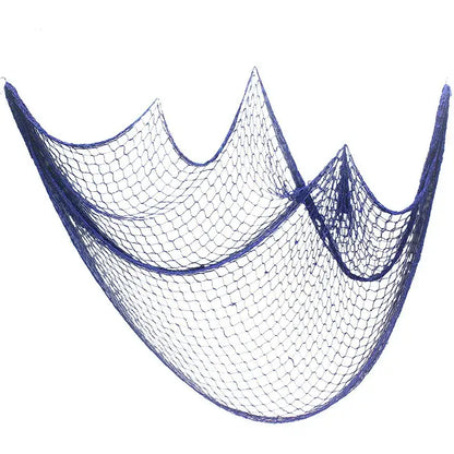 Nautical theme beige & navy blue fishing net wall decor living room