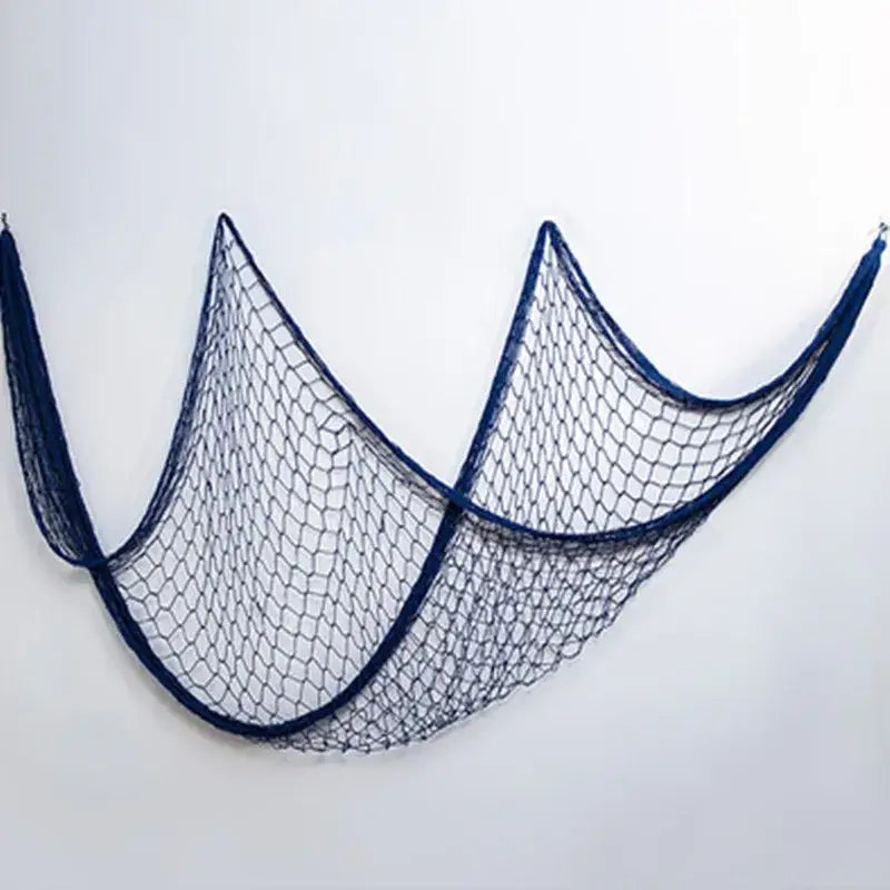 Nautical theme beige & navy blue fishing net wall decor living room