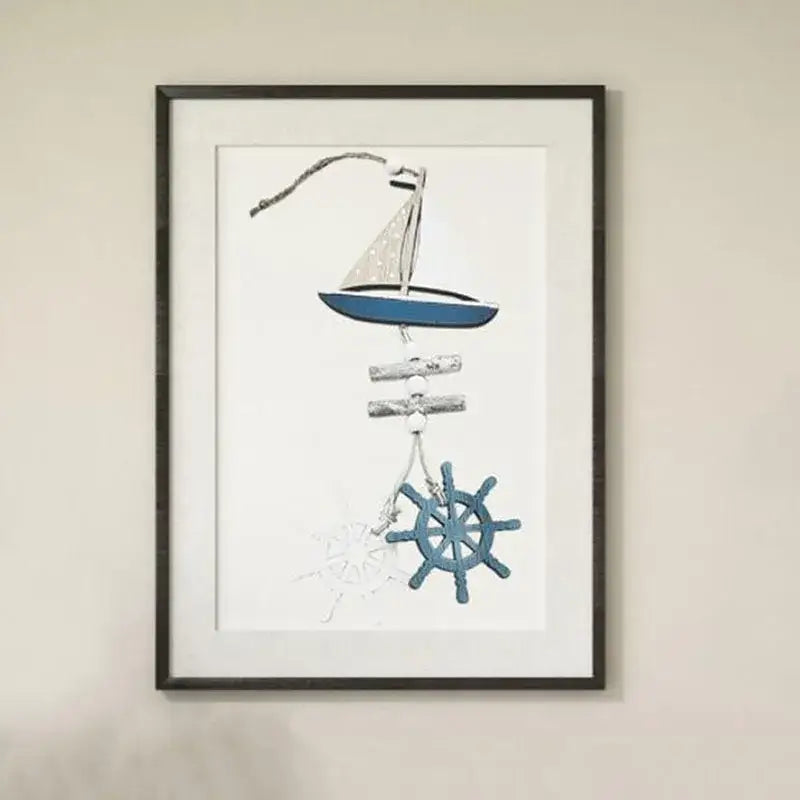 Nautical theme beige & navy blue fishing net wall decor living room