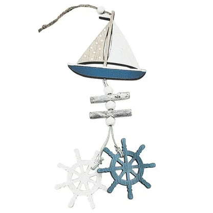 Nautical theme beige & navy blue fishing net wall decor living room
