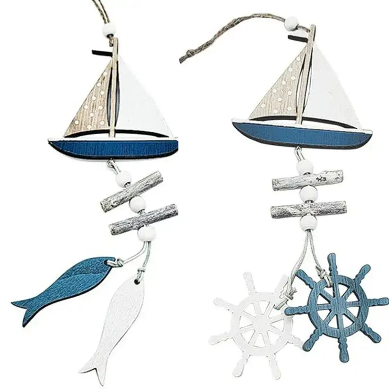 Nautical theme beige & navy blue fishing net wall decor living room