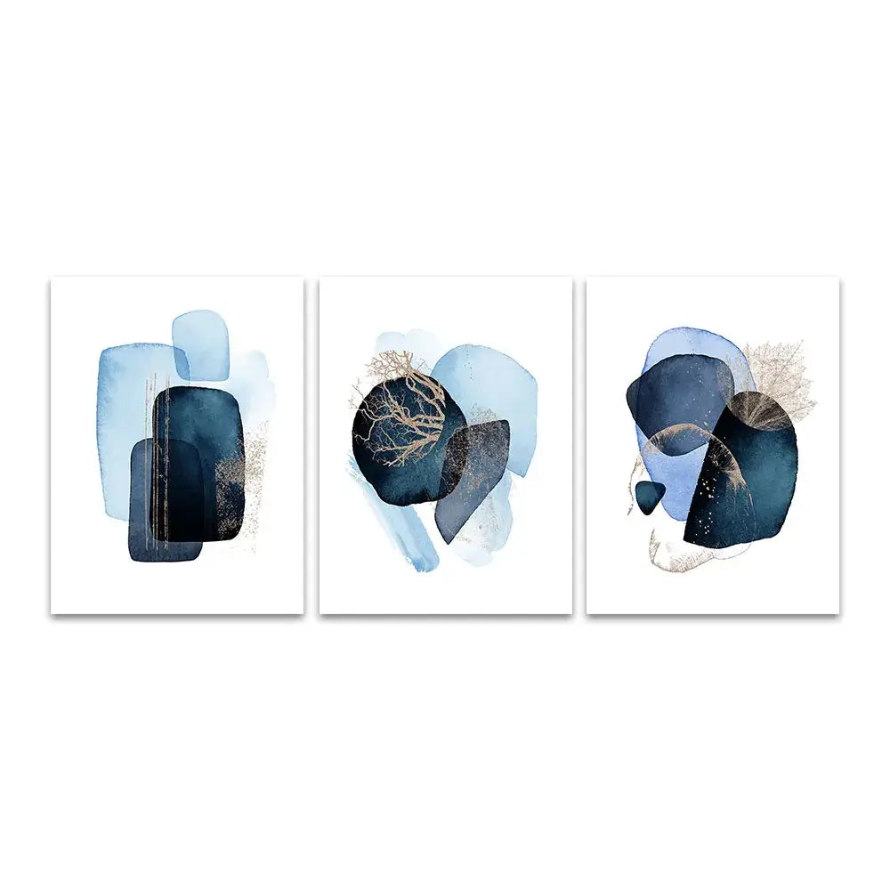 Abstract navy blue geometric wall art set – living room decor