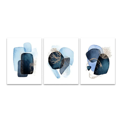 Abstract navy blue geometric wall art set – living room decor