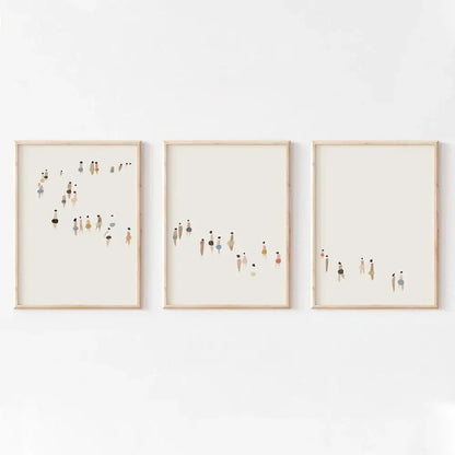 Textured beige chunky knit blanket bedroom wall art set
