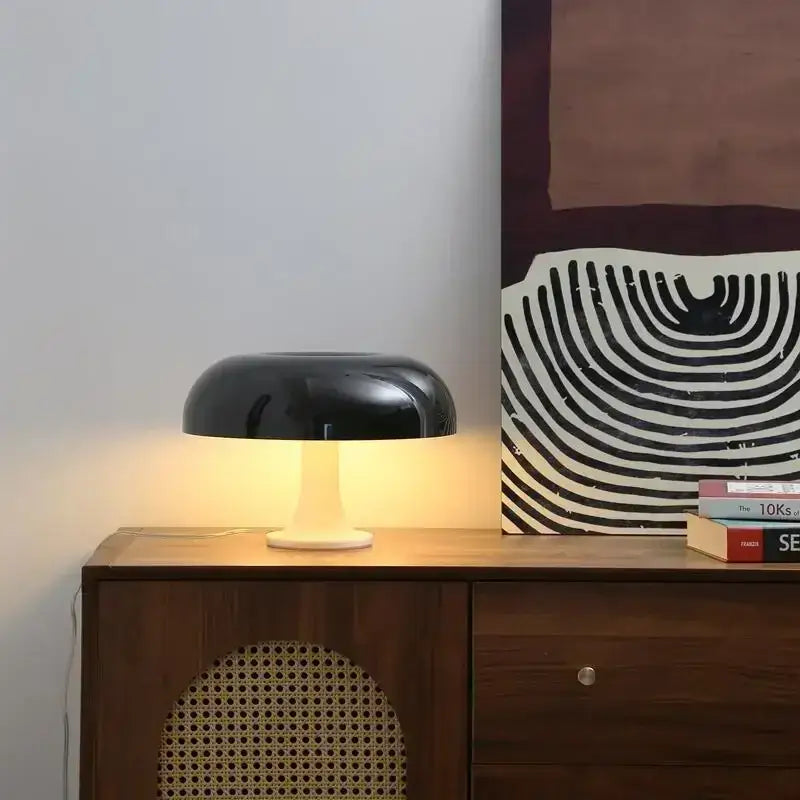 Modern glossy black led mushroom table lamp for bedroom bedside