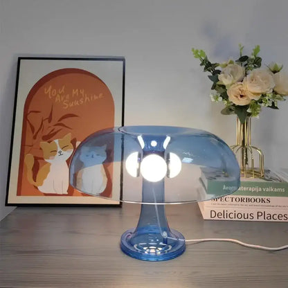Modern glossy black led mushroom table lamp for bedroom bedside