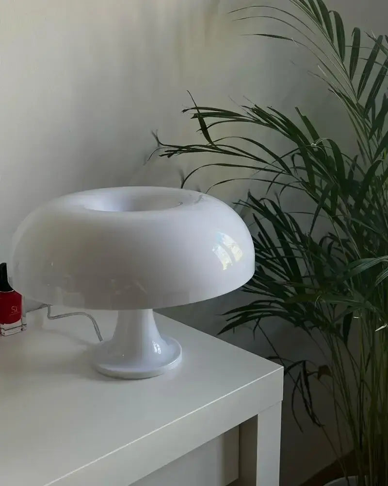 Modern glossy black led mushroom table lamp for bedroom bedside