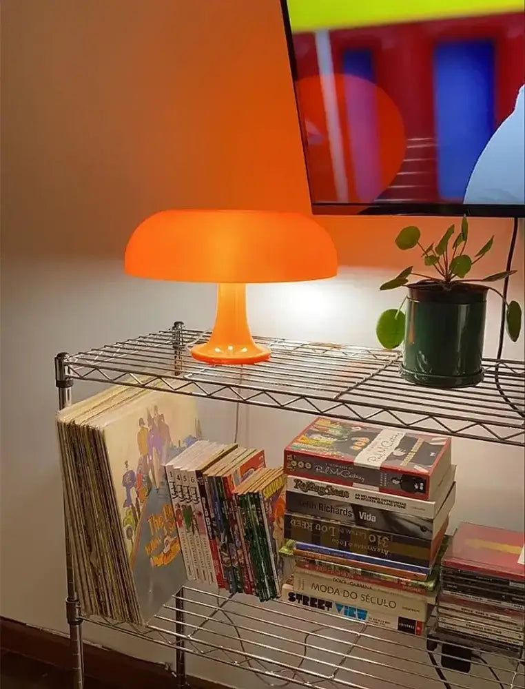 Modern glossy black led mushroom table lamp for bedroom bedside