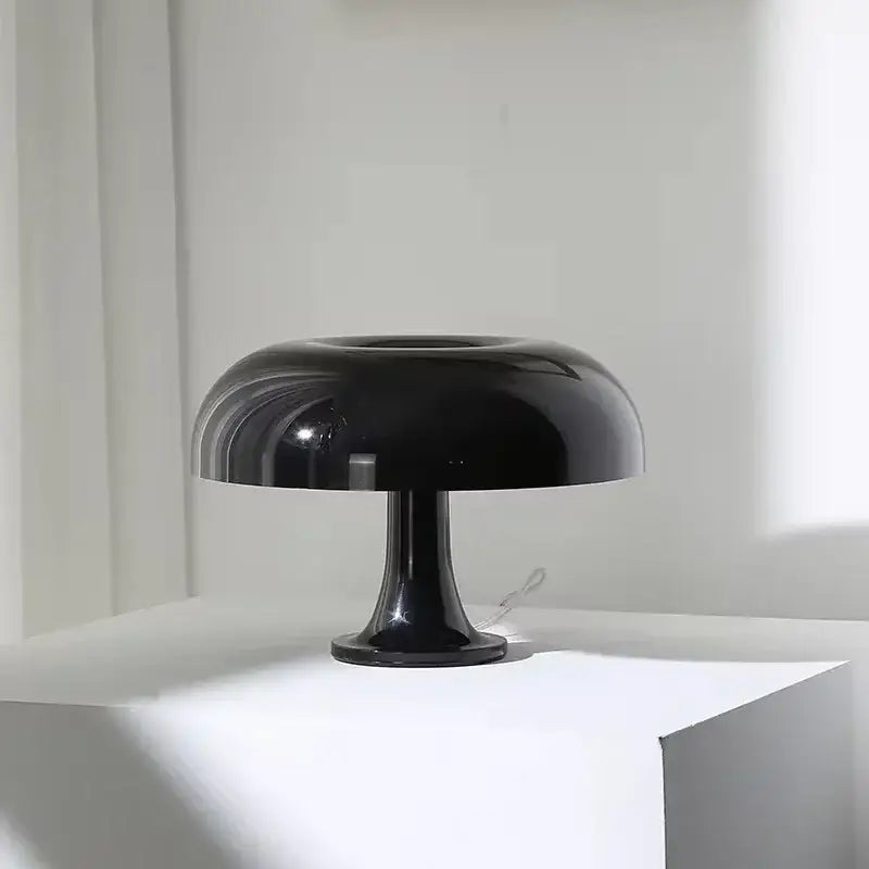 Modern glossy black led mushroom table lamp for bedroom bedside