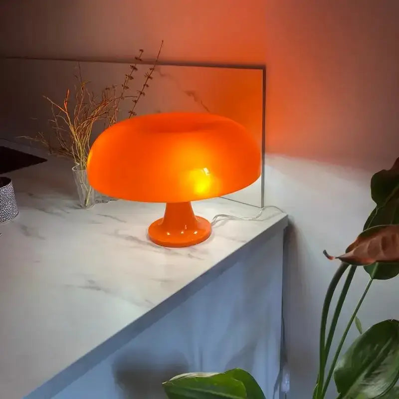 Modern glossy black led mushroom table lamp for bedroom bedside