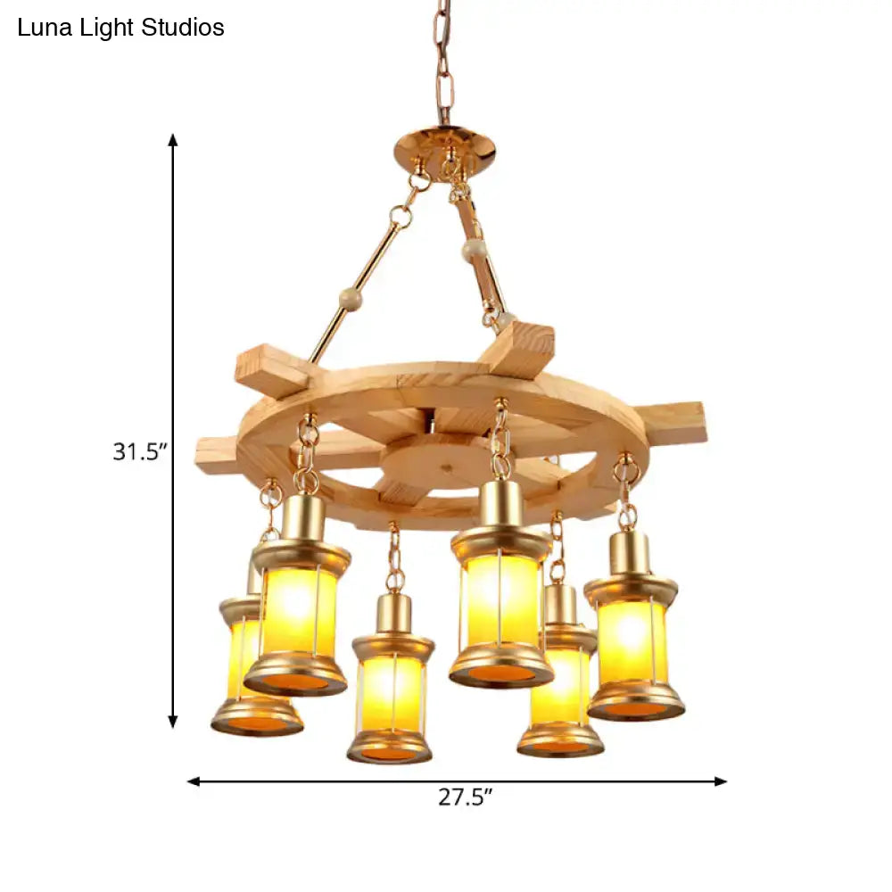 Rustic industrial wood spool pendant chandelier dining room light