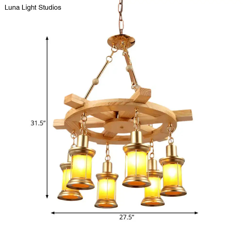 Rustic industrial wood spool pendant chandelier dining room light