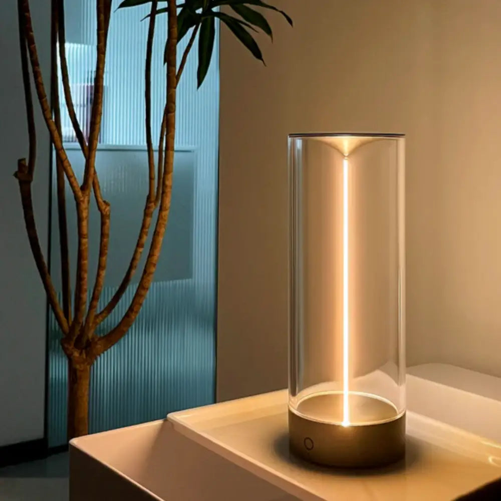 Modern black & clear glass battery operated table lamp bedroom light