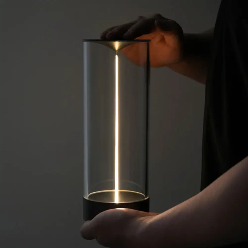 Modern black & clear glass battery operated table lamp bedroom light