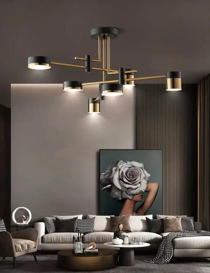 Modern black & gold geometric pendant light living room chandelier
