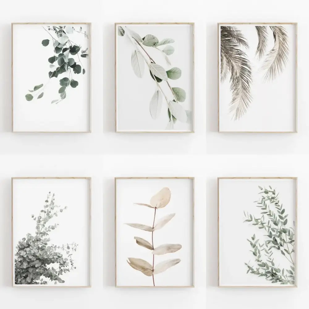 Minimalist green and grey nordic botanical poster set living room