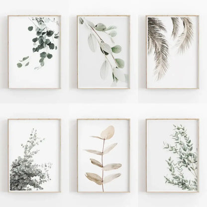 Minimalist green and grey nordic botanical poster set living room