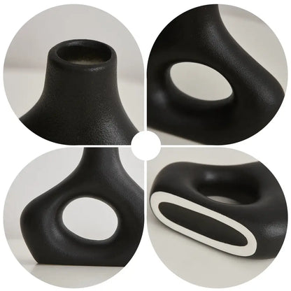 Organic matte black nordic ceramic vases – living room home decor