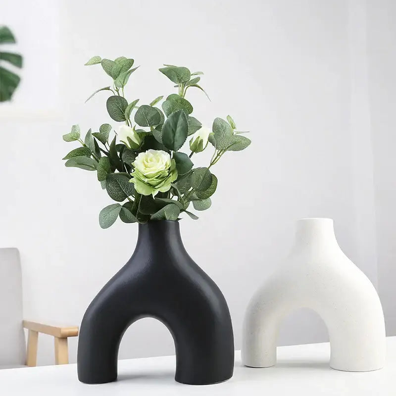 Organic matte black nordic ceramic vases – living room home decor